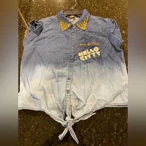 Hello Kitty Studded Denim Shirt - Blue and Gold